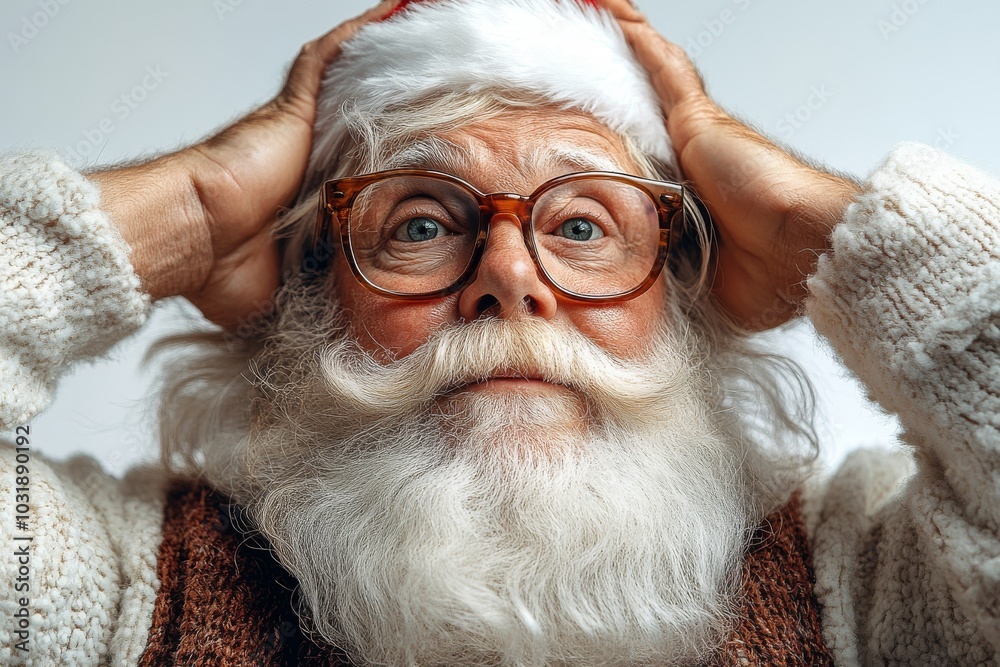 A hilarious and funny Santa Claus is confused as he sits down A hilarious and funny Santa Claus is confused as he sits down
