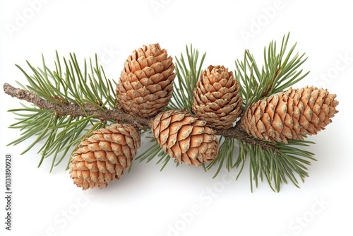 Isolated pine tree branches with cones.