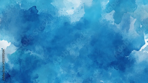 Abstract Blue Watercolor Background with Paint Splatters