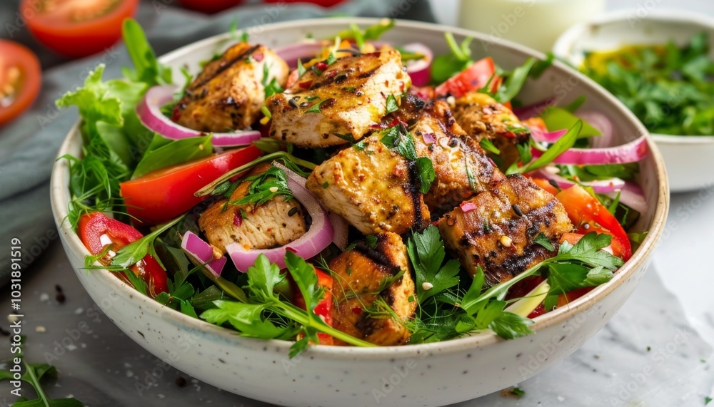 Grilled Chicken Salad with Fresh Vegetables and Herbs Grilled Chicken Salad with Fresh Vegetables and Herbs