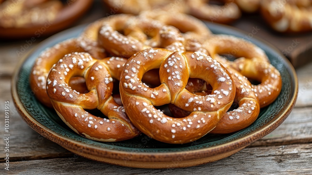 Delicious Homemade Pretzels on Rustic Wooden Table Delicious Homemade Pretzels on Rustic Wooden Table
