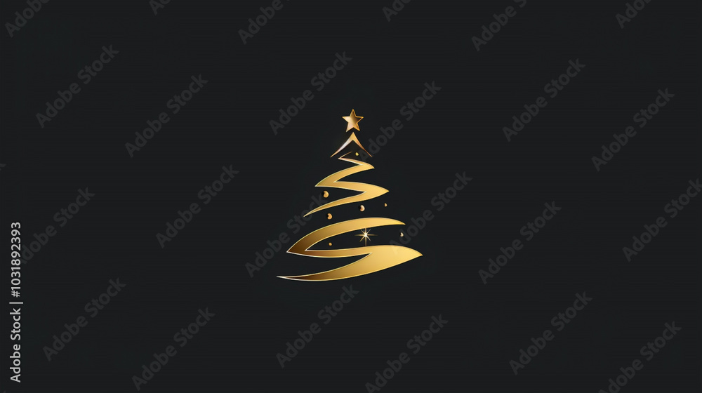 Golden graphic Christmas tree with smooth lines and a star on top on a black background Golden graphic Christmas tree with smooth lines and a star on top on a black background