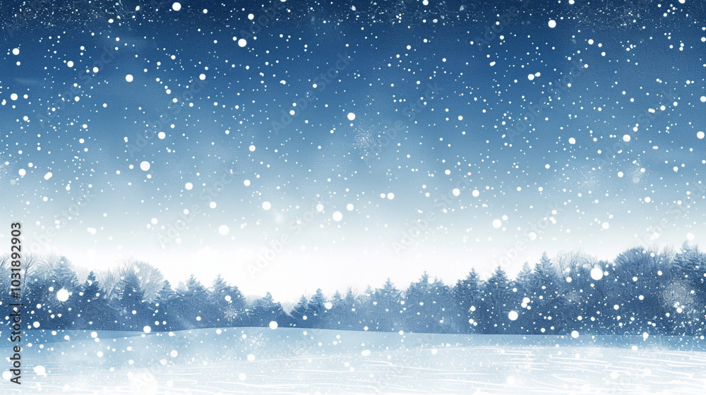 Snow falls over a plain surrounded by forest Snow falls over a plain surrounded by forest