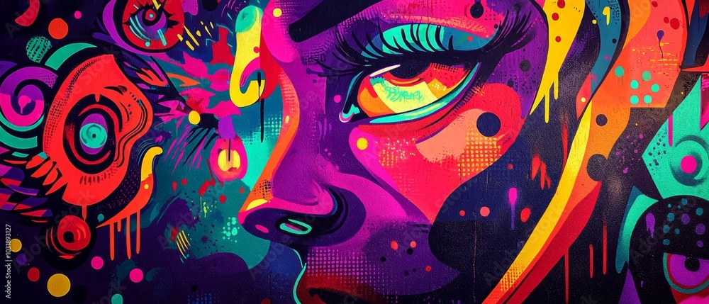 Obraz premium Vivid Abstract Graffiti Artwork Depicting a Colorful Woman's Face