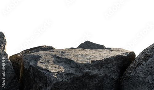 Rock Podium isolated, Stone stand Display product on white background,Stones Sea formation located part of the mountain,Group of Cliff Rock with natural rough texture surface with clipping path