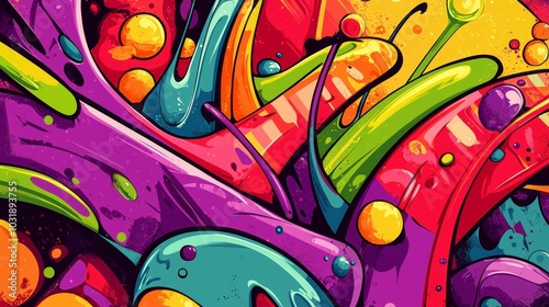 Vibrant Abstract Graffiti Art with Bold Colors and Fluid Shapes