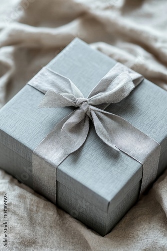 Elegant Gift Box with Satin Ribbon on Rustic Table
