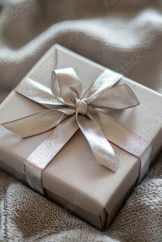 Elegant Silver Gift Box with Bow on White Background