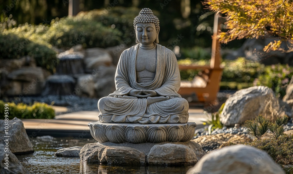 Buddha statue moments of spiritual reflection, tranquility, and the pursuit of enlightenment. The setting conveys a sense of serenity and inner peace, Generative AI Buddha statue moments of spiritual reflection, tranquility, and the pursuit of enlightenment. The setting conveys a sense of serenity and inner peace, Generative AI