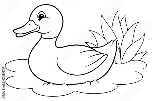 Duck Coloring Page in pond Illustration stock vector illustration illustration