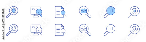 Search icon set in two styles, Duotone and Thin Line style. Editable stroke. job search, search, checking, preview