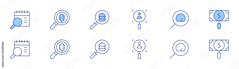 Search icon set in two styles, Duotone and Thin Line style. Editable stroke. search, searching Search icon set in two styles, Duotone and Thin Line style. Editable stroke. search, searching