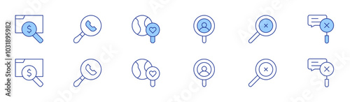 Search icon set in two styles, Duotone and Thin Line style. Editable stroke. search, paid search