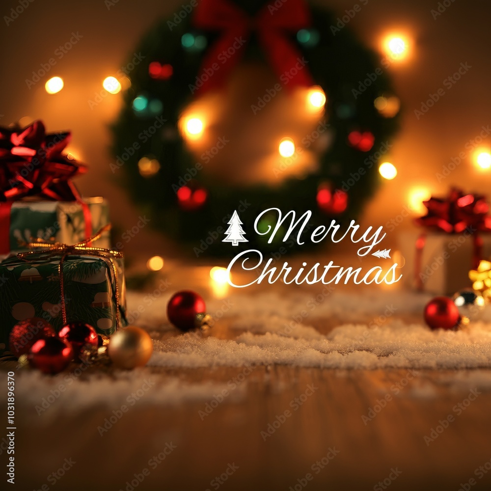 Merry Christmas A festive Christmas background with pine tree branches