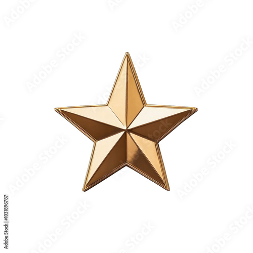 PNG. Golden star shape, isolated on a transparency background.