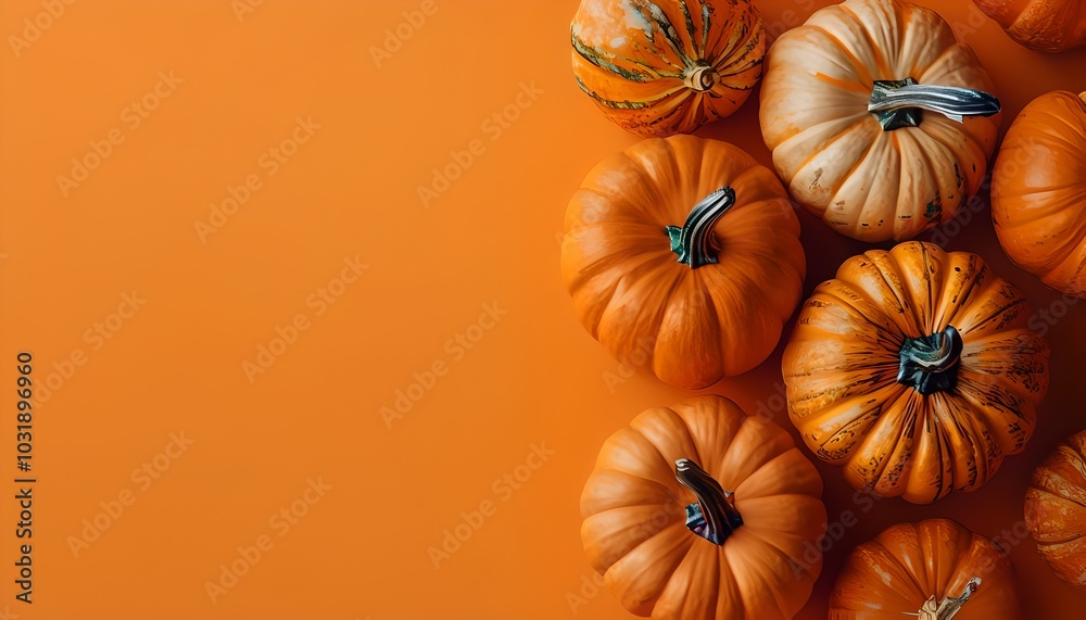 Decorative pumpkins on an orange background Decorative pumpkins on an orange background
