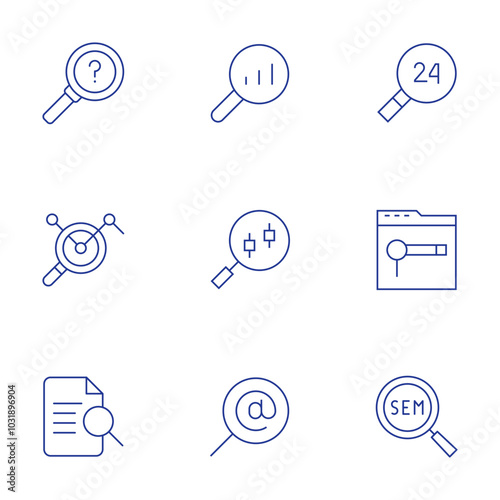 Search icons set. Thin Line style, editable stroke. search, searching, sem, investigation, preview