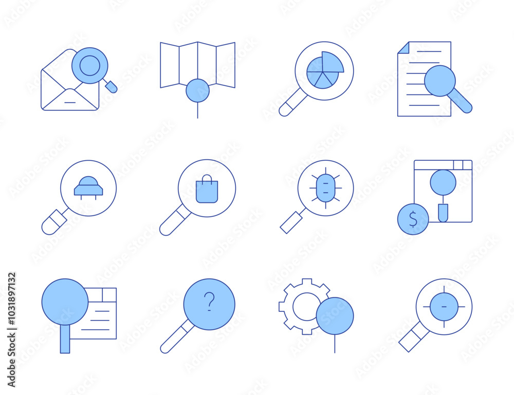 Search icons. Line Duotone style, editable stroke. mail, searching, search, information, looking for answer Search icons. Line Duotone style, editable stroke. mail, searching, search, information, looking for answer