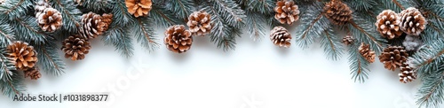 Branches from Christmas trees on white background used as a border or template for Christmas cards