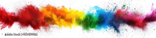 Colorful powder explosion against a white background, creating a vibrant and dynamic scene, perfect for advertising, artistic projects, or promotional materials with space for text.