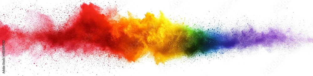 Colorful powder explosion against a white background, creating a vibrant and dynamic scene, perfect for advertising, artistic projects, or promotional materials with space for text.