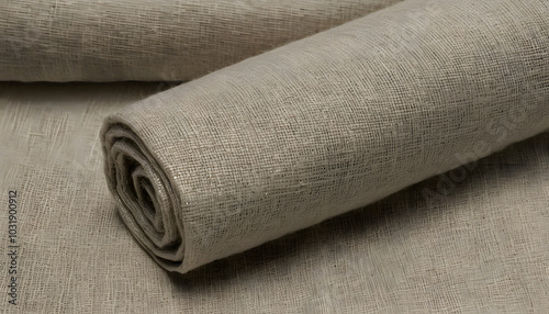 Rolled linen fabric texture with a natural look, neutral colors, earthy design, copy space 