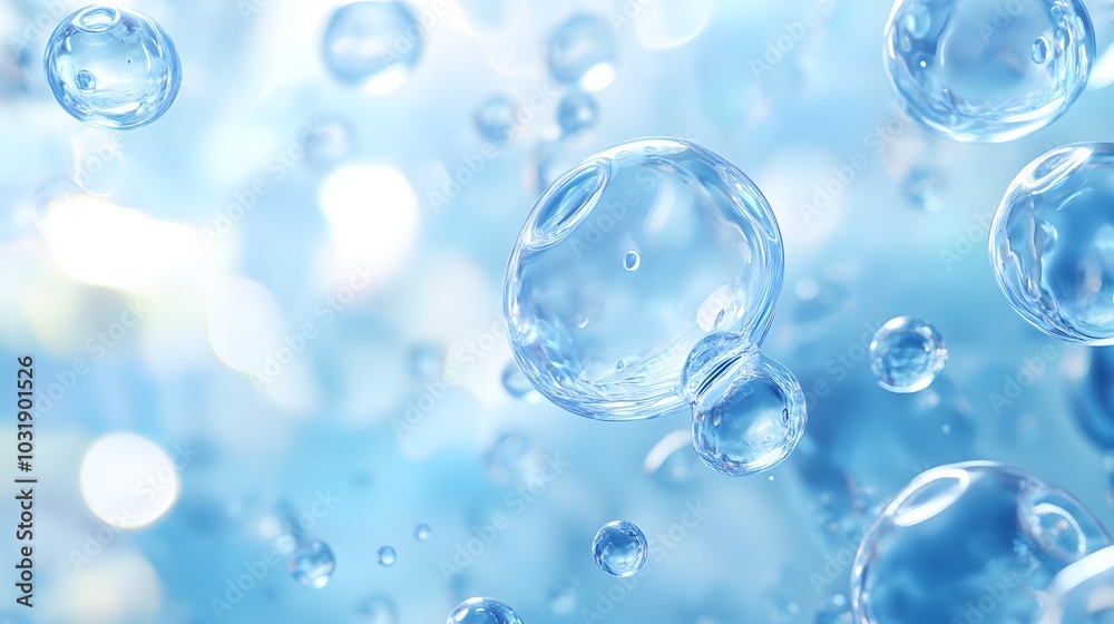 Close-up of Suspended Water Droplets Against a Blue Background