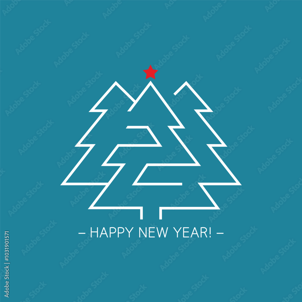Christmas trees children's labyrinth. New year greeting card