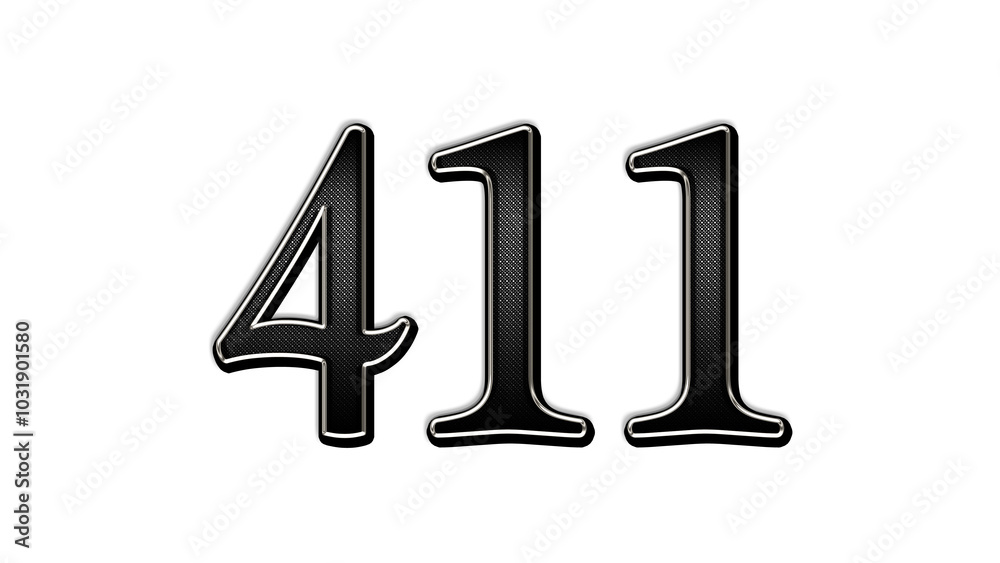 black metal 3d design of number 411 on white background. black metal 3d design of number 411 on white background.
