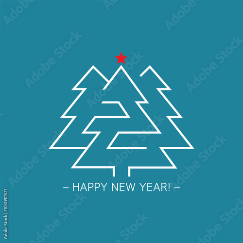 Obraz na płótnie Christmas trees children's labyrinth. New year greeting card w salonie