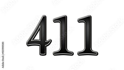 black metal 3d design of number 411 on white background.