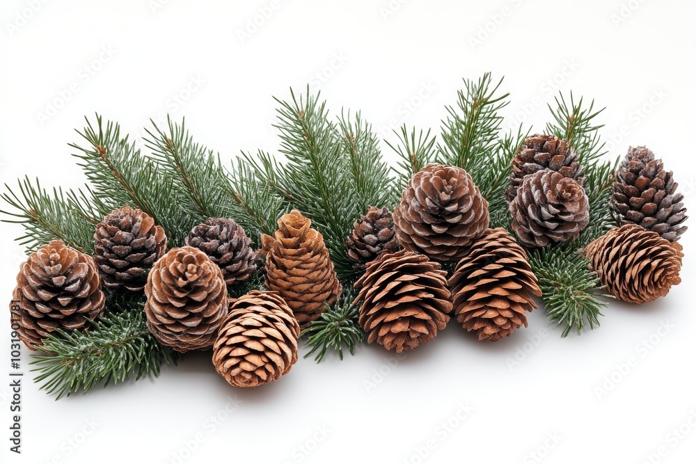White background with pine cones in the corner White background with pine cones in the corner