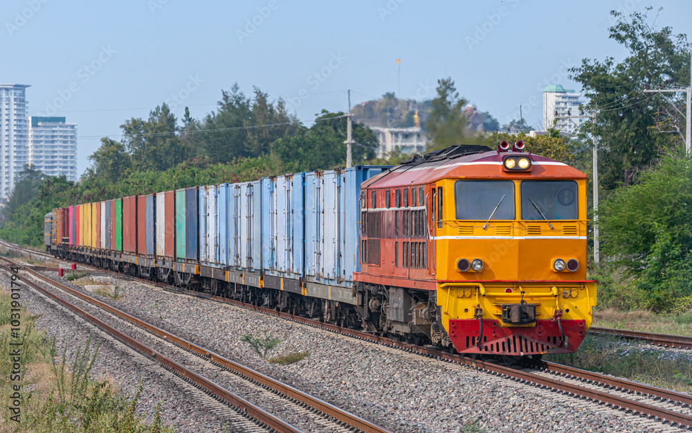 freight Container train num 777 at Prachuap Khiri Khan freight Container train num 777 at Prachuap Khiri Khan