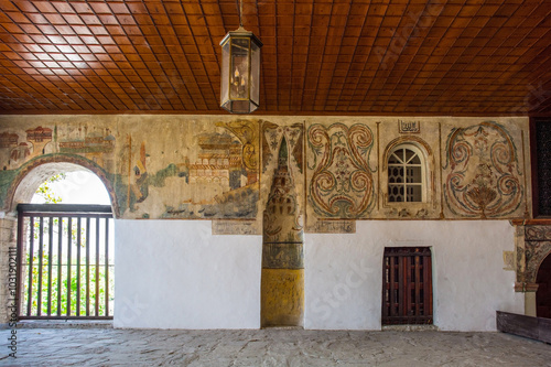 Mihrab in the portico of Bachelor's Mosque in the Mangalem quarter of Berat, south Albania. An early 19th century Ottoman mosque and  Cultural Monument, in the UNESCO World World Heritage Site area   
