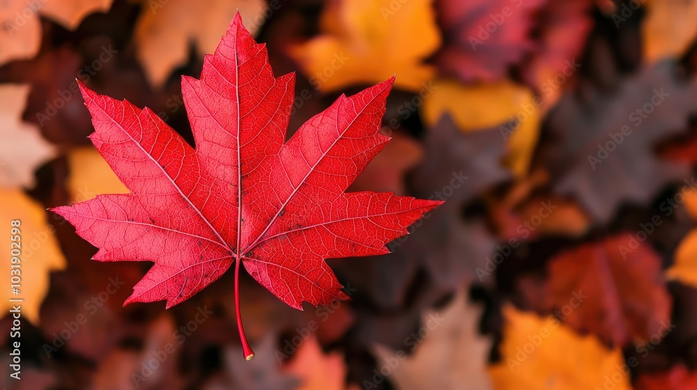 Red maple leaf on autumn leaves background Red maple leaf on autumn leaves background