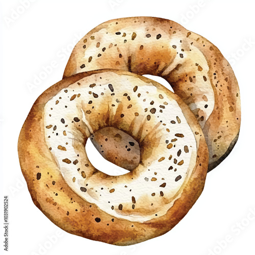 Bagel bread watercolor clipart illustration