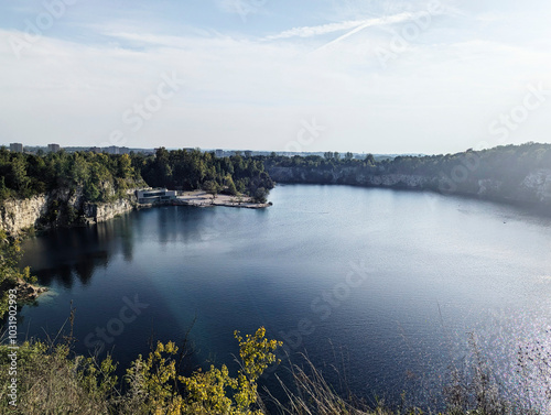 old quarry with clean water and swimming pools for recreation in Krakow, Poland