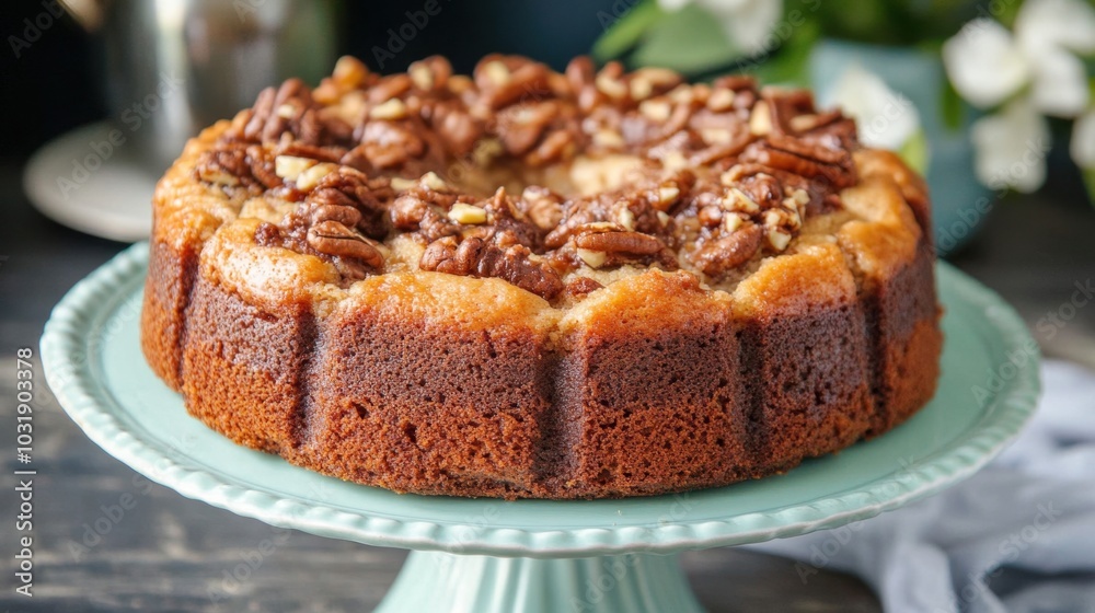 Homemade Cinnamon Coffee Cake on a Plate. Yogurt Coffee Cake