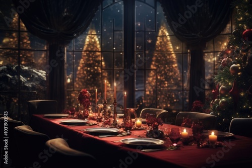 Festive Christmas Dinner Table with Elegant Decorations