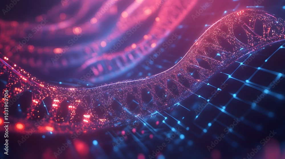 Glowing DNA Strand with Abstract Background Glowing DNA Strand with Abstract Background