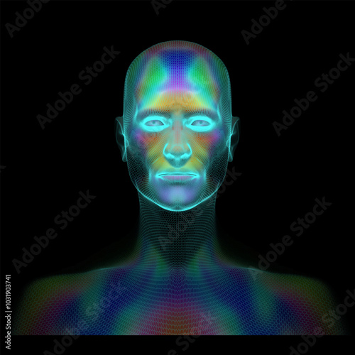 Face of color. Background design of human profile and colorful moving paint lines on the theme of creativity, design, inner world, human nature and artistic soul. vector illustration