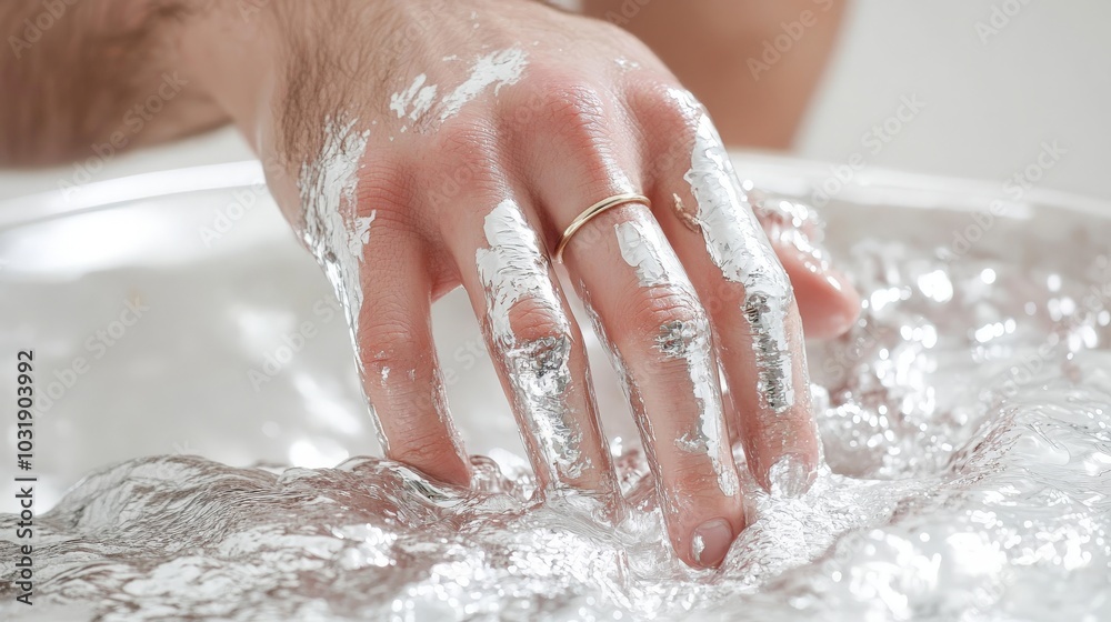 Fototapeta premium Silver Hand in White Substance.