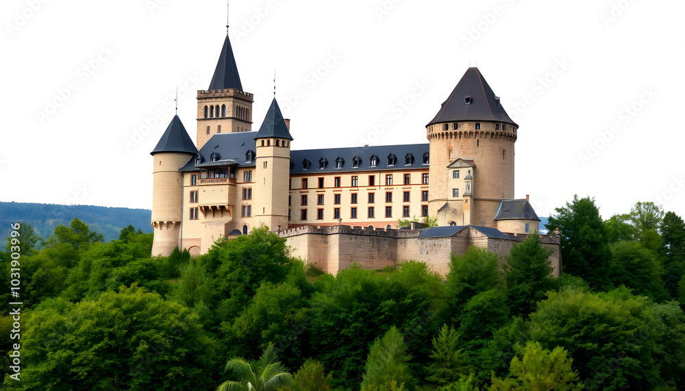 The Kurfuerstliche Burg is a city castle in Eltville am Rhein in the Rheingau-Taunus district of Hesse isolated with white highlights, png The Kurfuerstliche Burg is a city castle in Eltville am Rhein in the Rheingau-Taunus district of Hesse isolated with white highlights, png