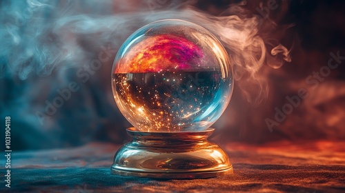 Wallpaper Mural A captivating crystal ball with ethereal smoke adorns a shadowy backdrop, inviting wonder and mystery.  Torontodigital.ca