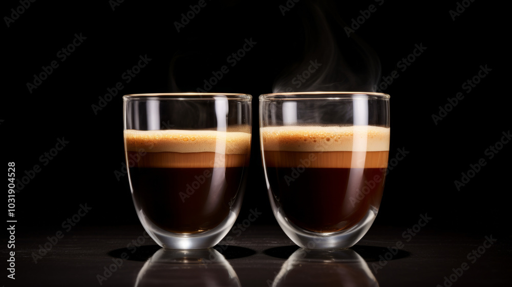 Cortado coffee photo, Isolated on black background Cortado coffee photo, Isolated on black background