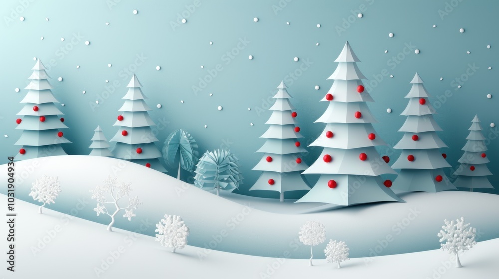 Obraz premium A paper cut Christmas scene with trees and mountains behind