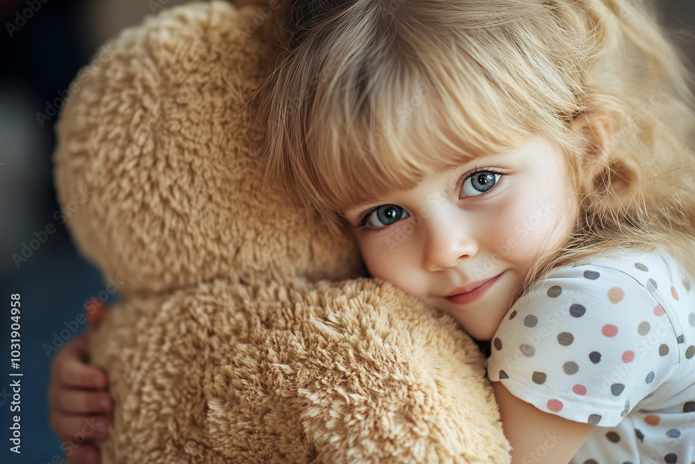 A young girl is hugging a teddy bear A young girl is hugging a teddy bear