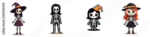 Wallpaper Mural collection of 4 skeletons. Set of cute halloween characters isolated PNG with no background in cartoon style Torontodigital.ca