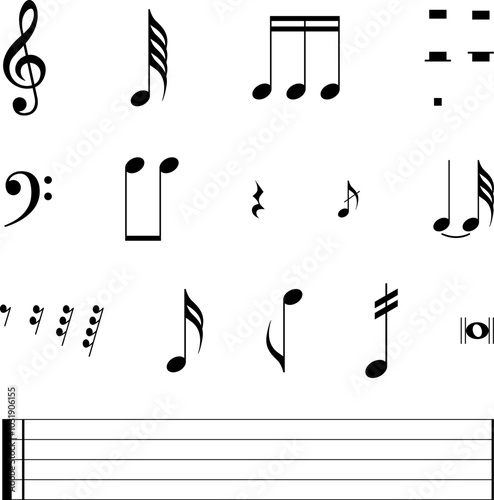 Music note icon set. vector illustration .