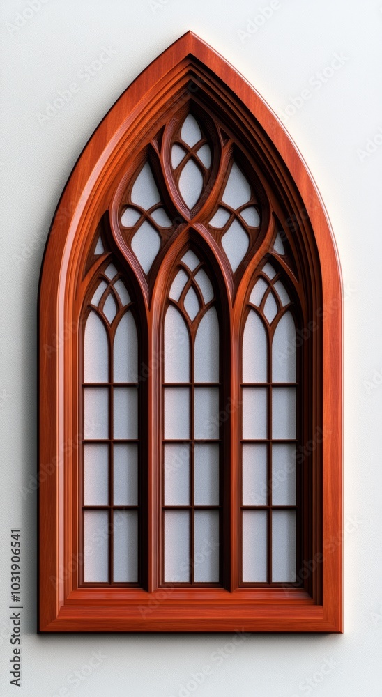 Arched Wooden Window with Glass Panes on a White Background Arched Wooden Window with Glass Panes on a White Background